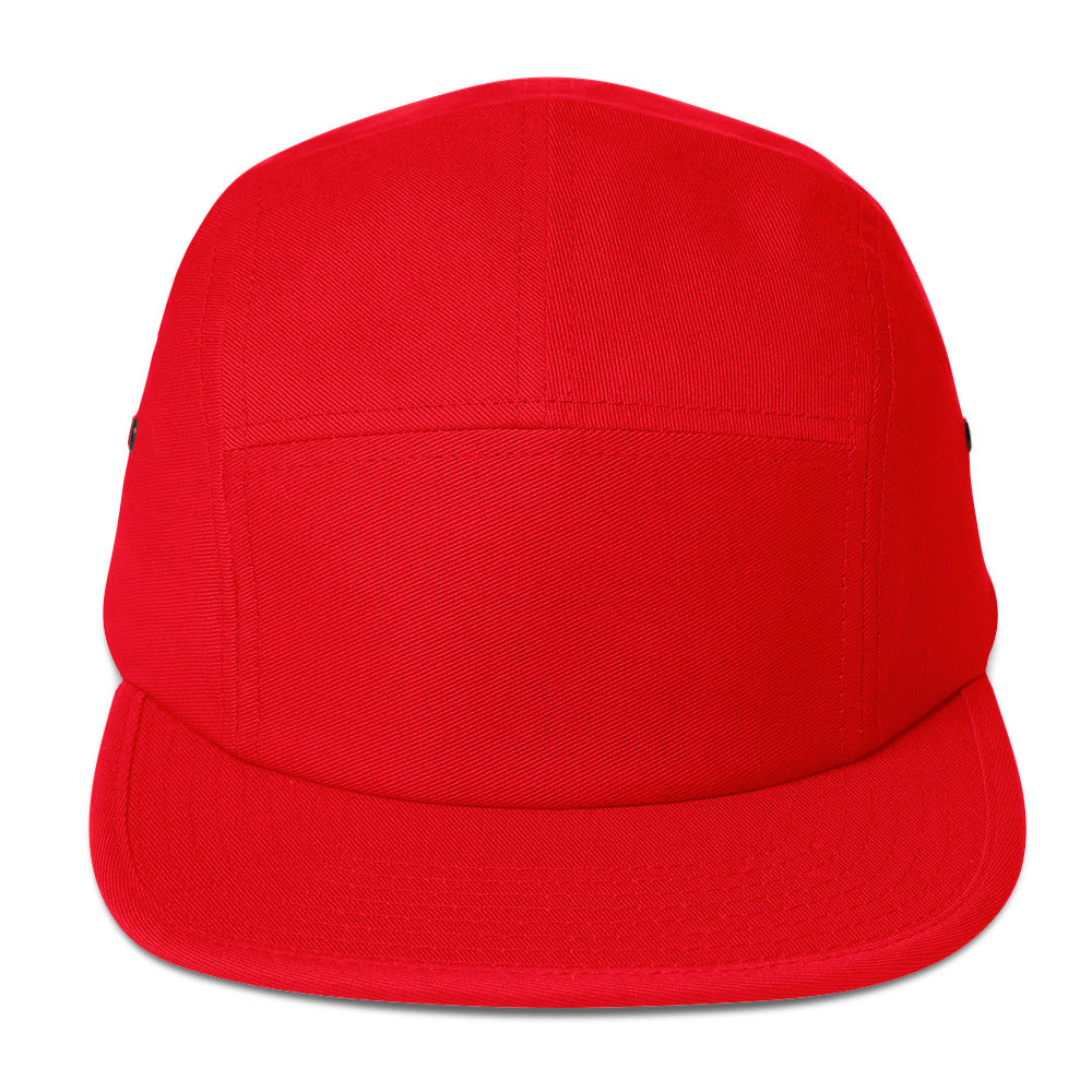 Classic HFT five-panel cap featuring a low profile fit, a nylon strap clip closure at the back with an adjustable strap, and a subtle HFT logo on the rear, set against a plain backdrop for a clean presentation red front