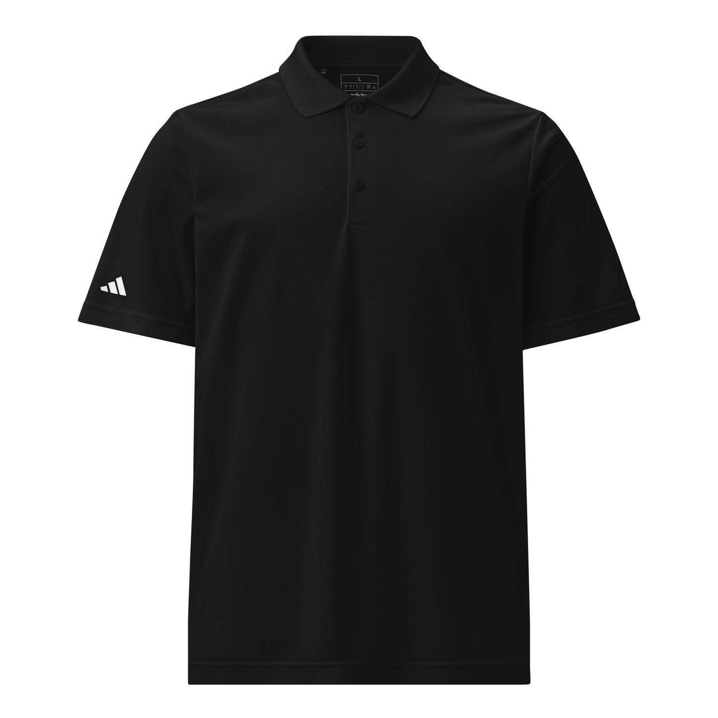 Classic navy Adidas sport polo shirt crafted from 100% recycled polyester piqué, with a sleek hydrophilic finish for cooler comfort and an athletic fit suited for sports and leisure black