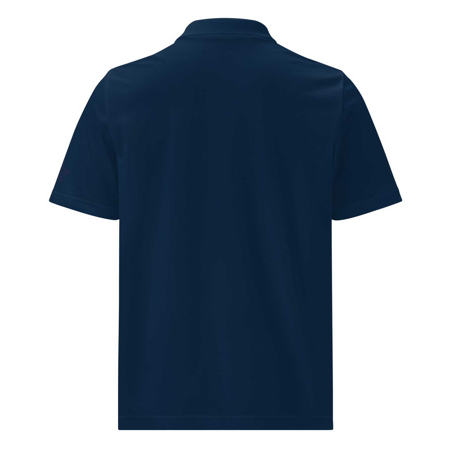 Classic navy Adidas sport polo shirt crafted from 100% recycled polyester piqué, with a sleek hydrophilic finish for cooler comfort and an athletic fit suited for sports and leisure navy back