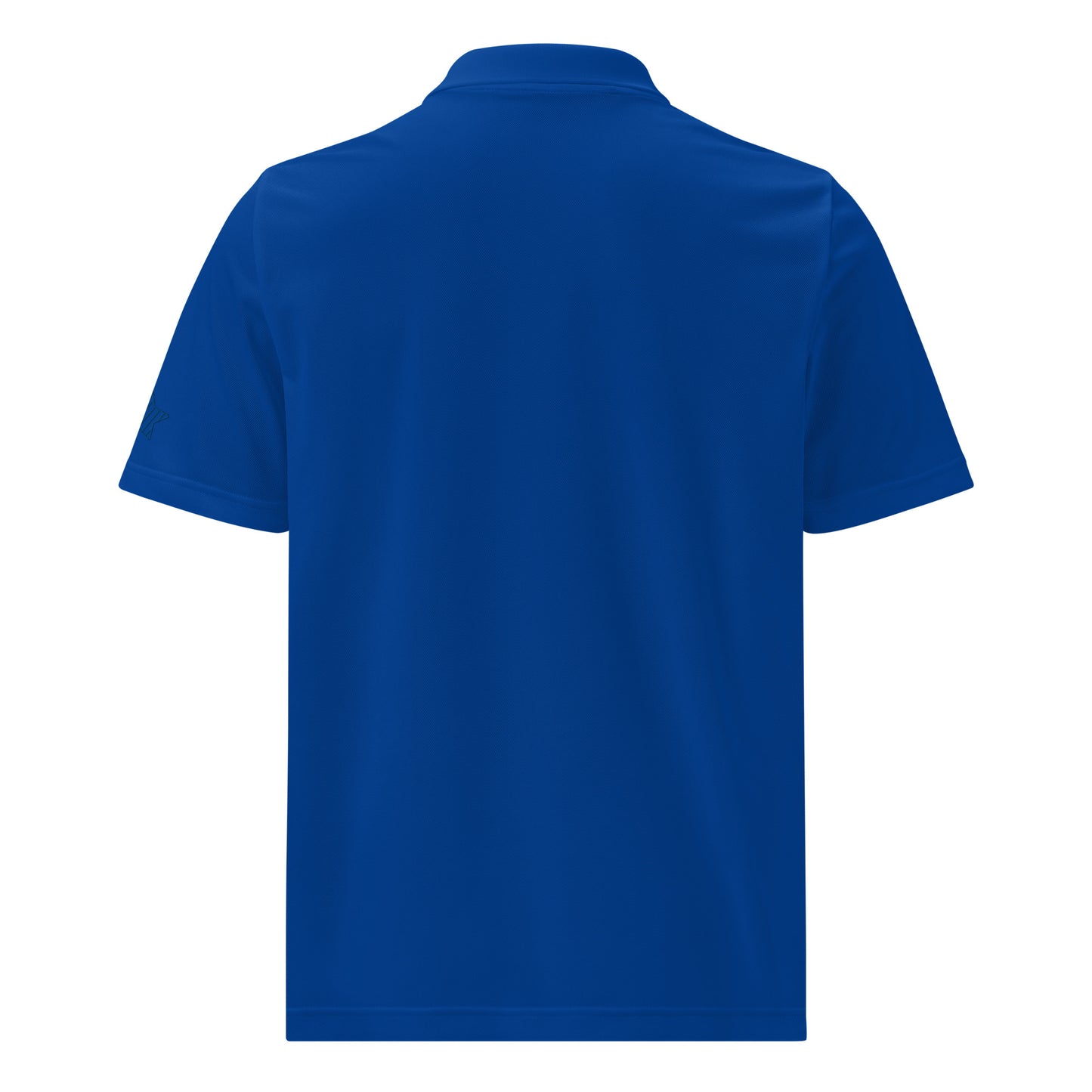 Classic navy Adidas sport polo shirt crafted from 100% recycled polyester piqué, with a sleek hydrophilic finish for cooler comfort and an athletic fit suited for sports and leisure collegiate royal  back