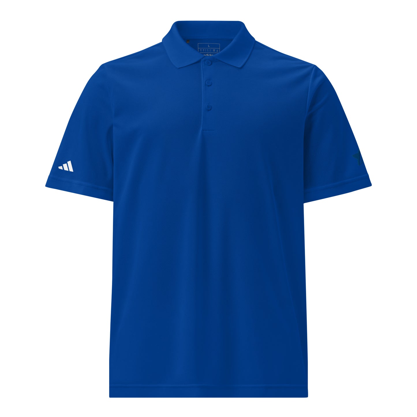 Classic navy Adidas sport polo shirt crafted from 100% recycled polyester piqué, with a sleek hydrophilic finish for cooler comfort and an athletic fit suited for sports and leisure collegiate royal front