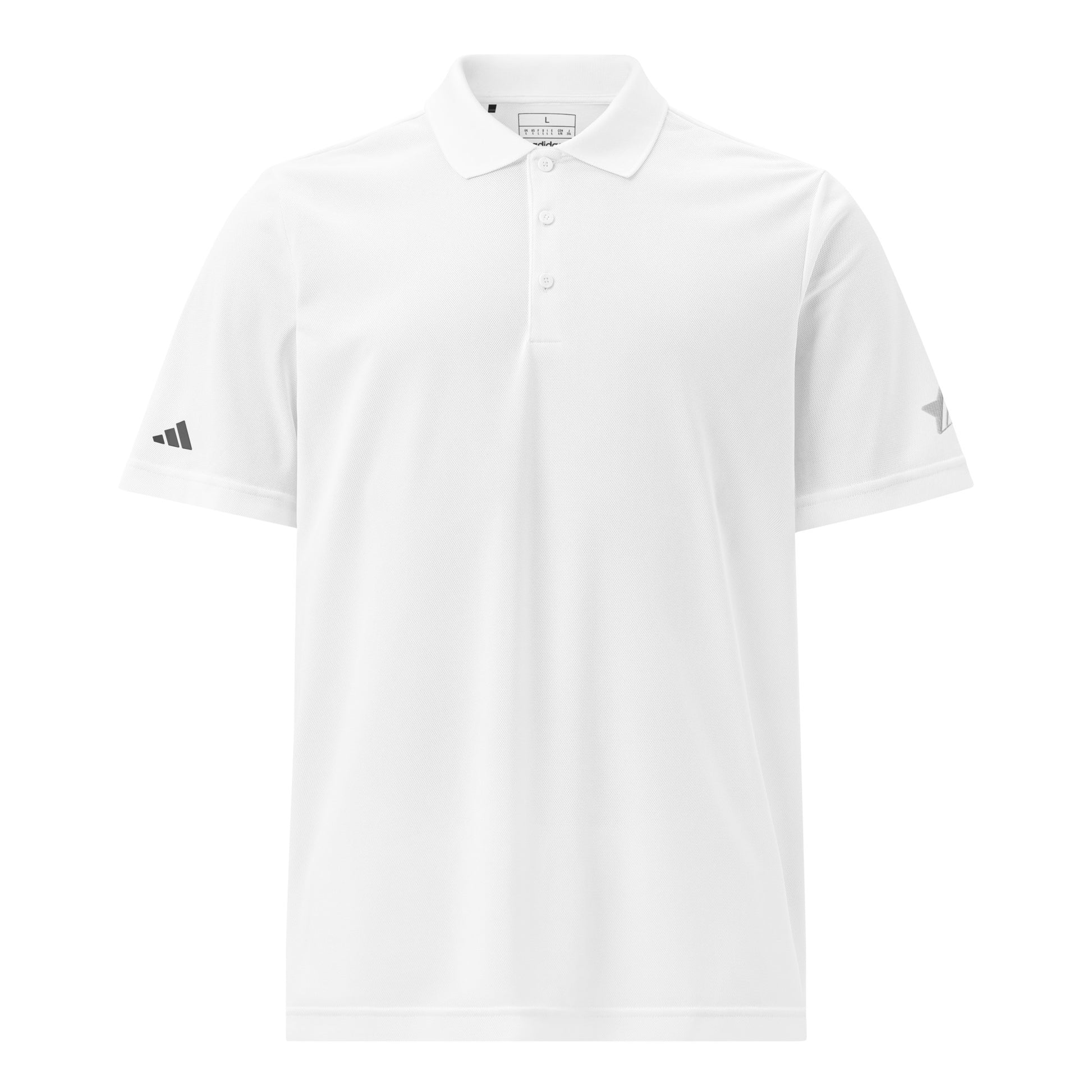 Classic navy Adidas sport polo shirt crafted from 100% recycled polyester piqué, with a sleek hydrophilic finish for cooler comfort and an athletic fit suited for sports and leisure white