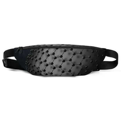 Sleek black HFT Fanny Pack II with a distinctive 3D dot pattern, featuring a durable zip closure and an adjustable waist strap, isolated on a white background FRONT