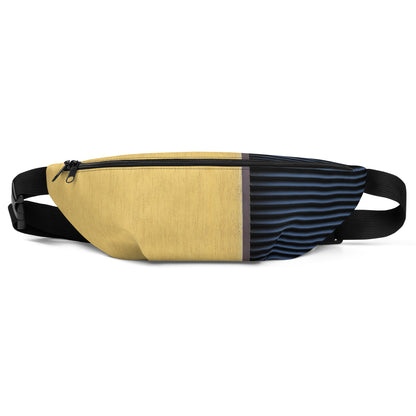 Stylish HFT Fanny Pack V with adjustable straps featuring a mustard-yellow canvas front, navy-blue pleated detail, and the HFT logo on the back front