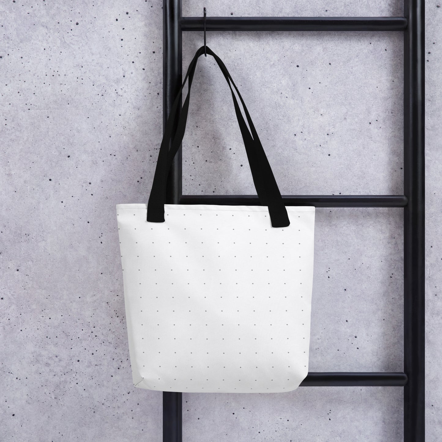 an HFT Tote Bag III, showcasing the bag's spacious and trendy design with a polka dot pattern front