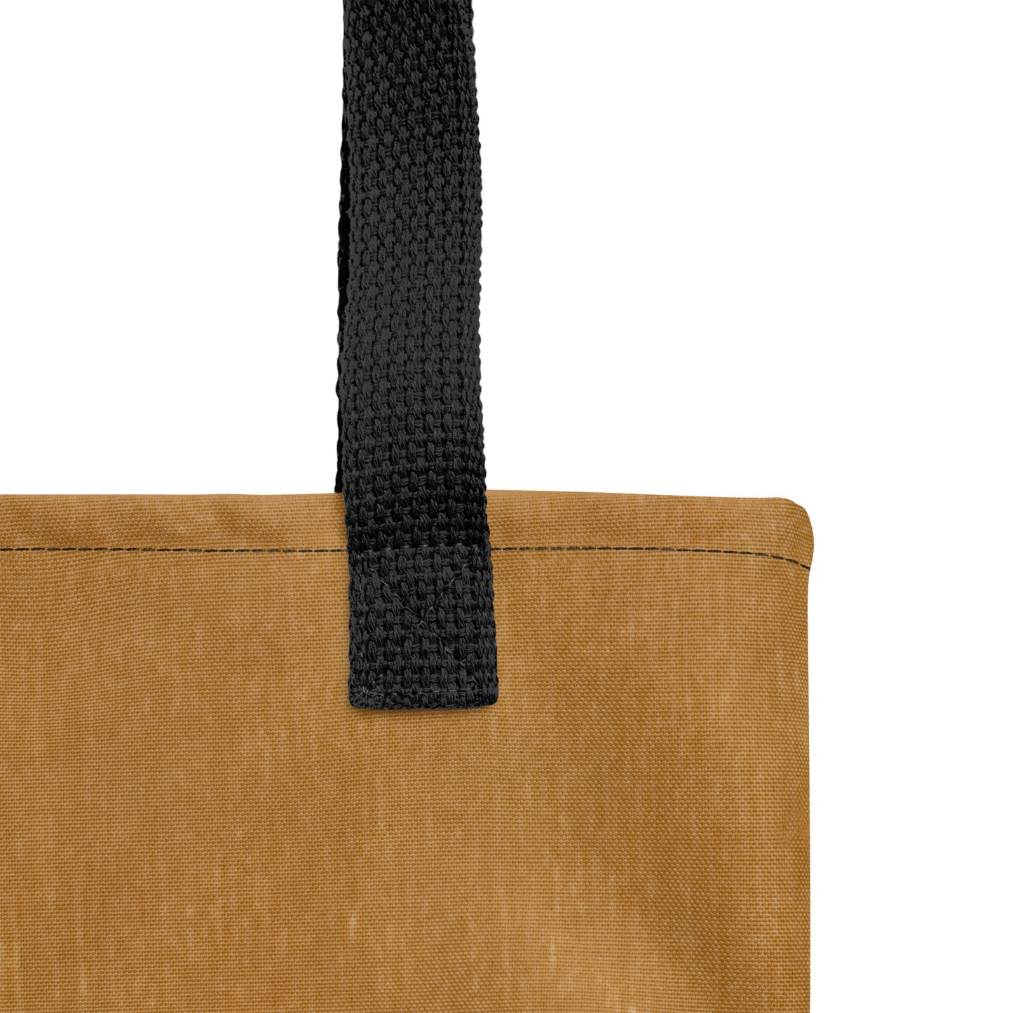 HFT Tote Bag I in a stylish camel brown color with black handles, shows off its spacious design and external pocket detail