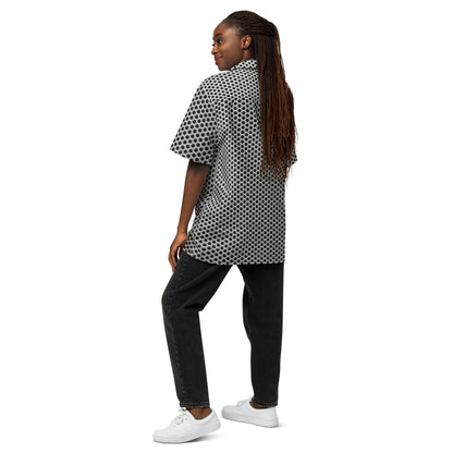 HFT Unisex Button Shirt V with a distinctive black and white polka dot design, offering a lightweight and moisture-wicking fabric, ideal for summer comfort  back