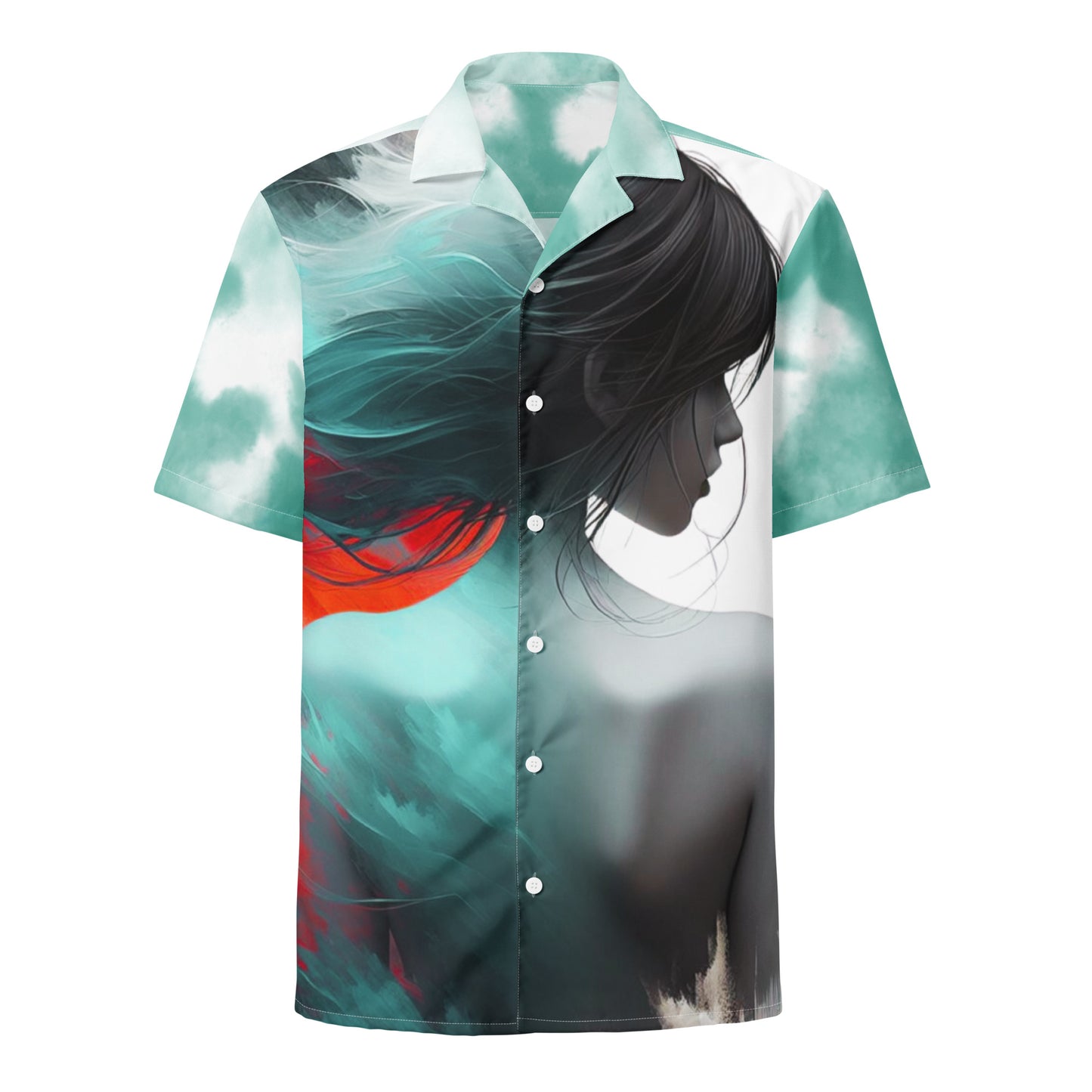 Flowing Hair Design Shirt all overl print unisex button shirt front