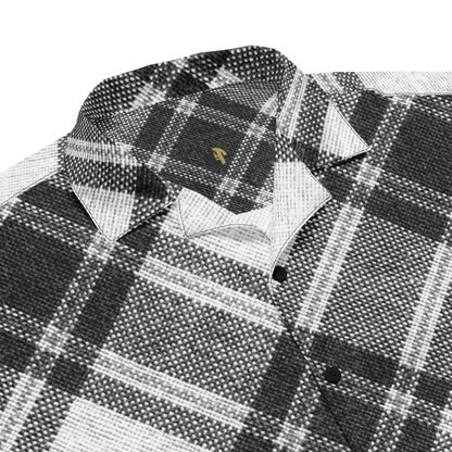 Stylish unisex black and white plaid short-sleeve shirt on a white background detail