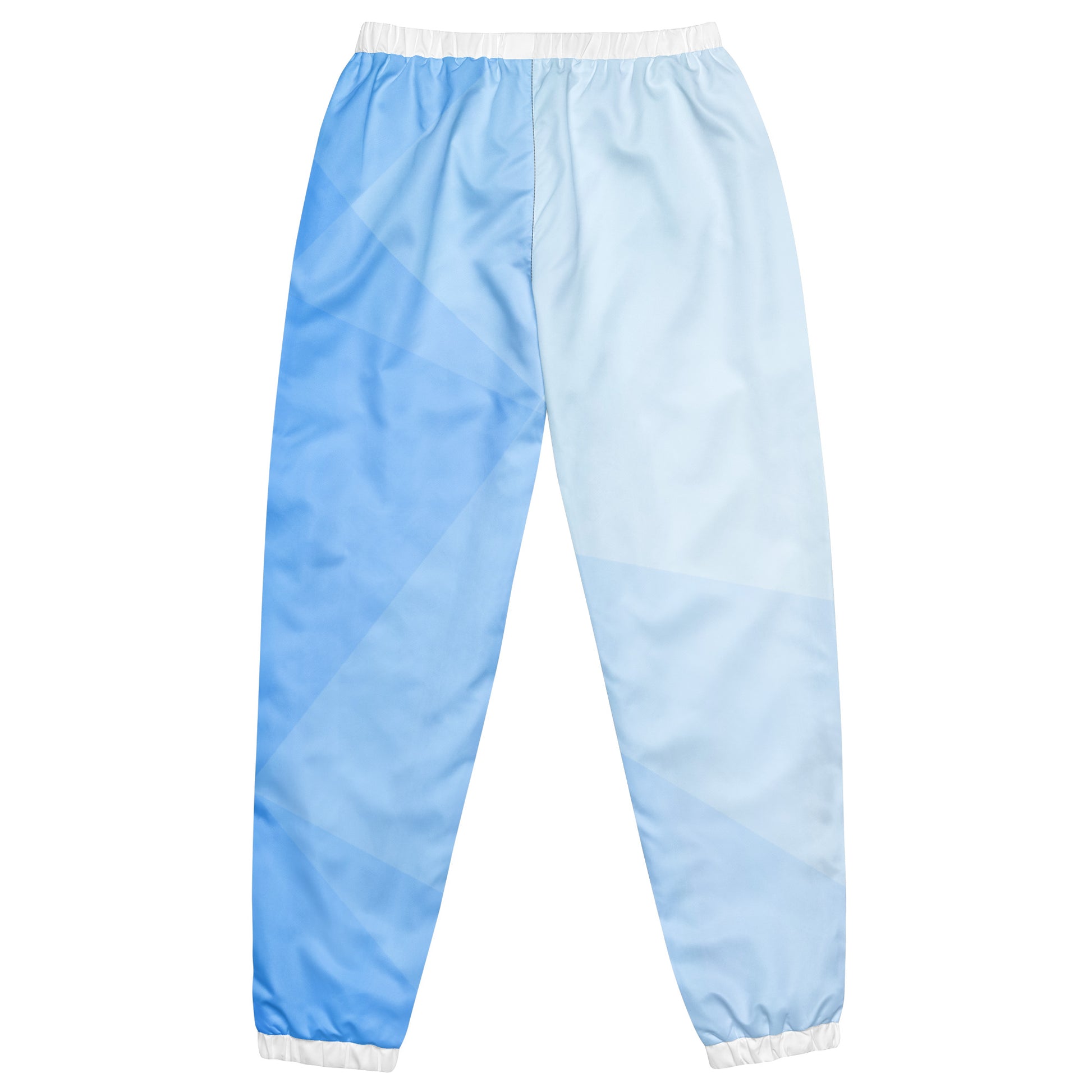 legant HFT Unisex Track Pants III in a color-block design with white and light blue panels, featuring water-resistant fabric, mesh lining, and elastic ankle cuffs