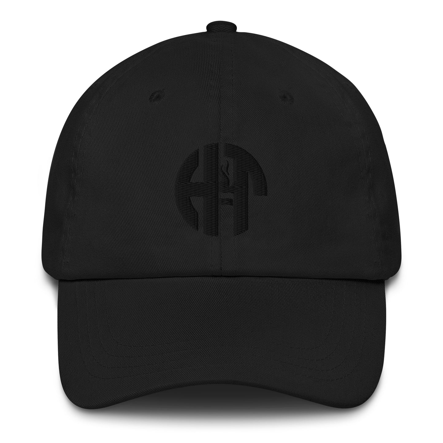 classic dad hat with a subtle, tonal embroidered logo on the front panel, featuring a curved brim and six-panel design black front view