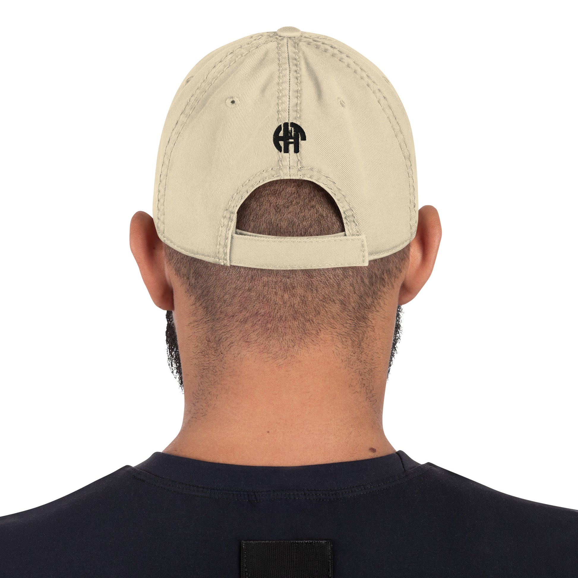 Unisex '198X' dad hat with a vintage distressed look on the brim and crown, featuring a contrasting HFT logo at the back back