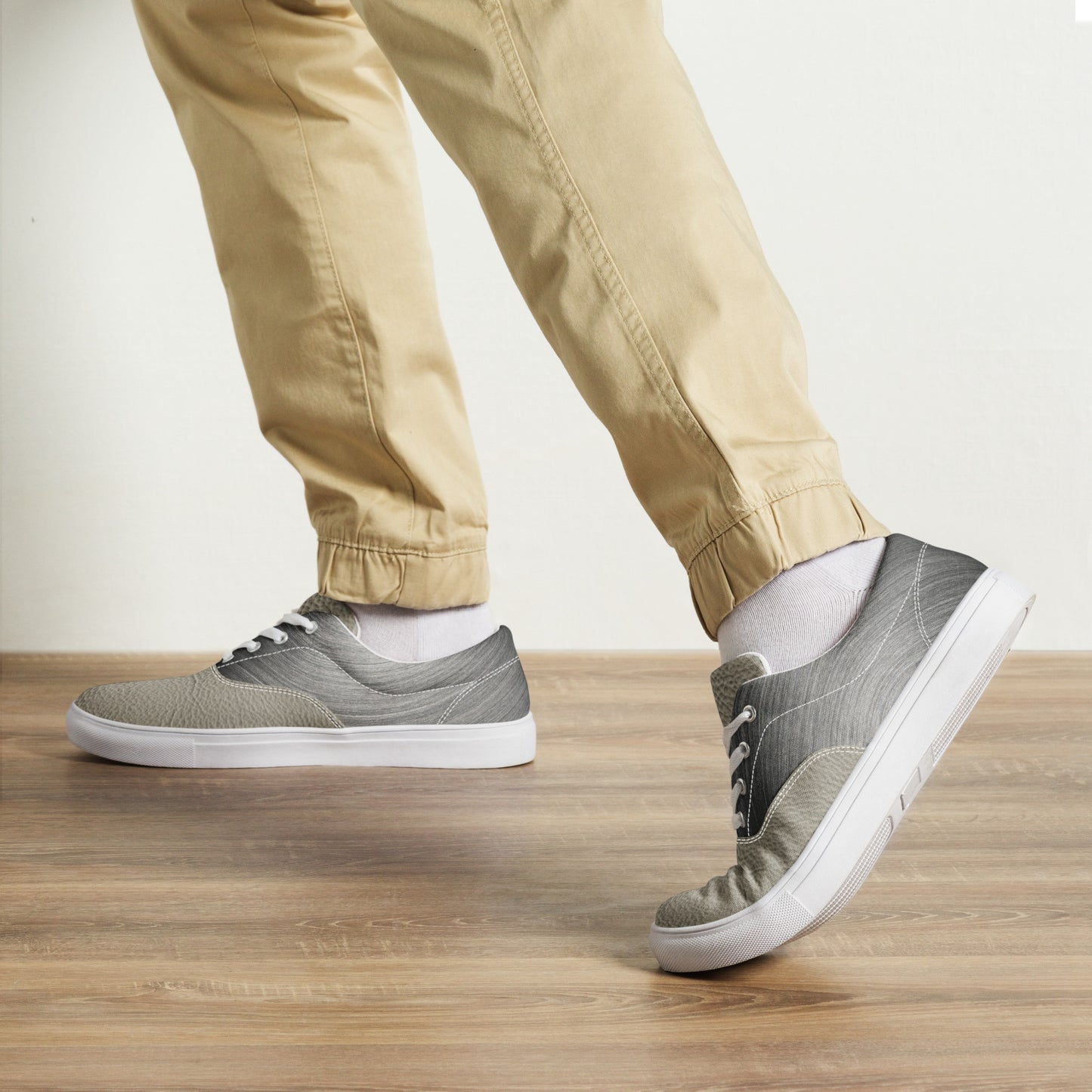 left view of men's lace-up canvas shoes with breathable lining and comfortable insoles, ideal for everyday wear and social outings