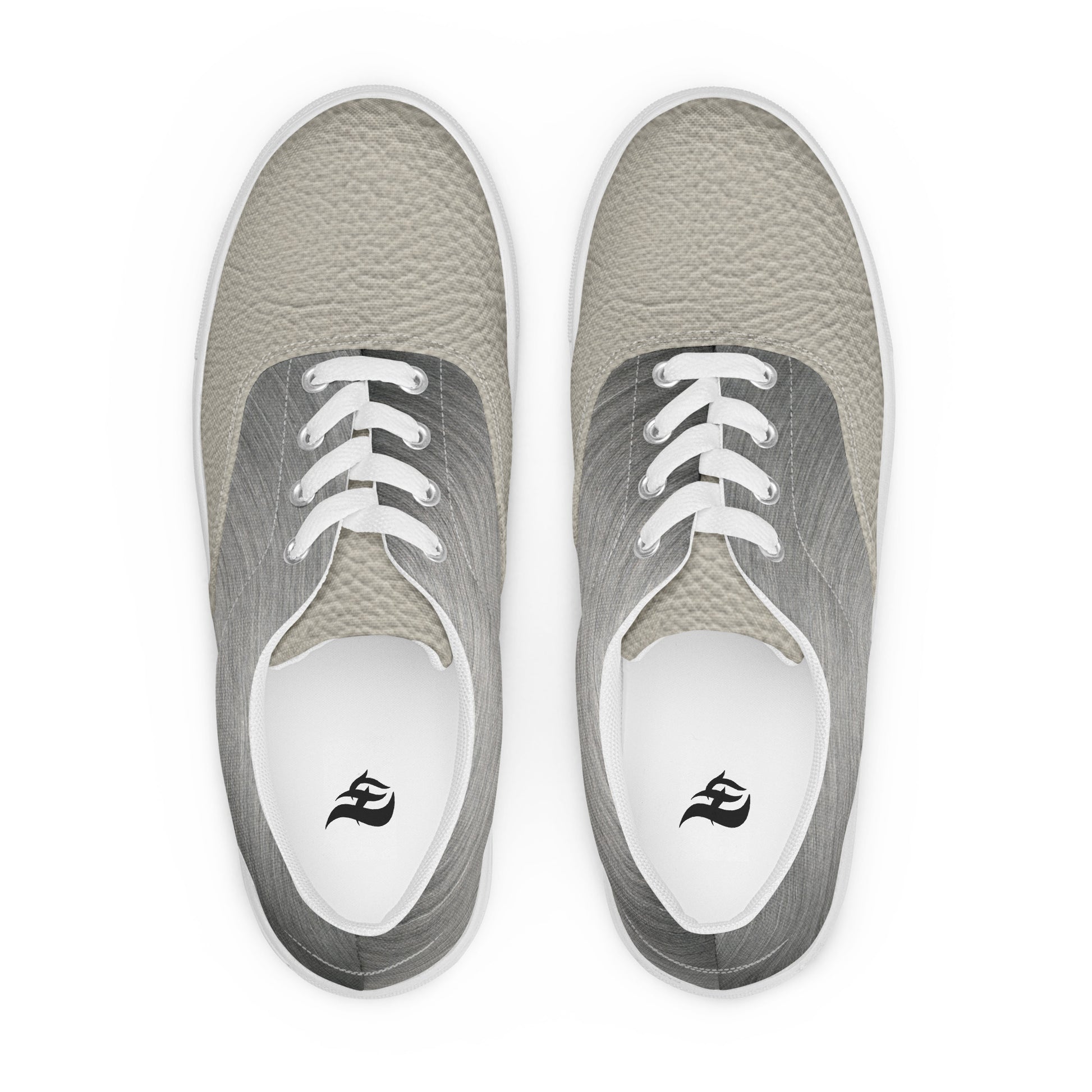 Top view of men's lace-up canvas shoes with breathable lining and comfortable insoles, ideal for everyday wear and social outings