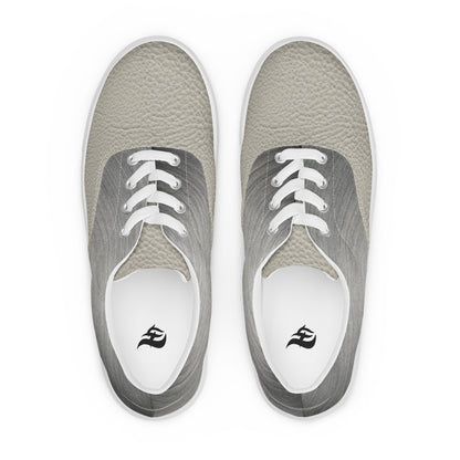 Top view of men's lace-up canvas shoes with breathable lining and comfortable insoles, ideal for everyday wear and social outings