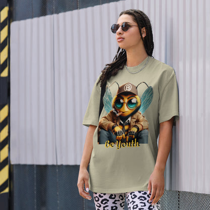 Mr Bee Be Youth Oversized Faded T-Shirt  eucalyptus front female model