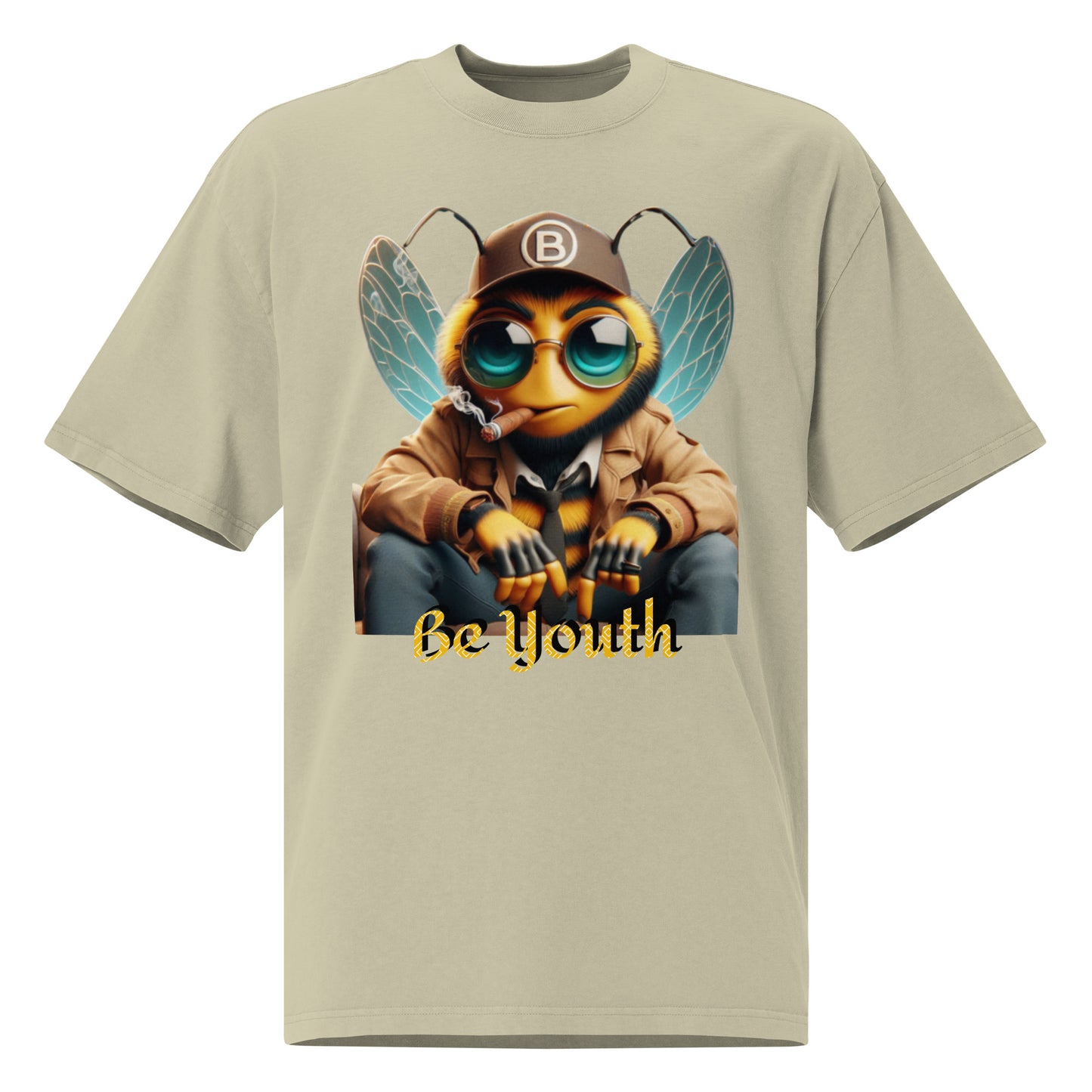 Mr Bee Be Youth Oversized Faded T-Shirt  ecucalyptus front