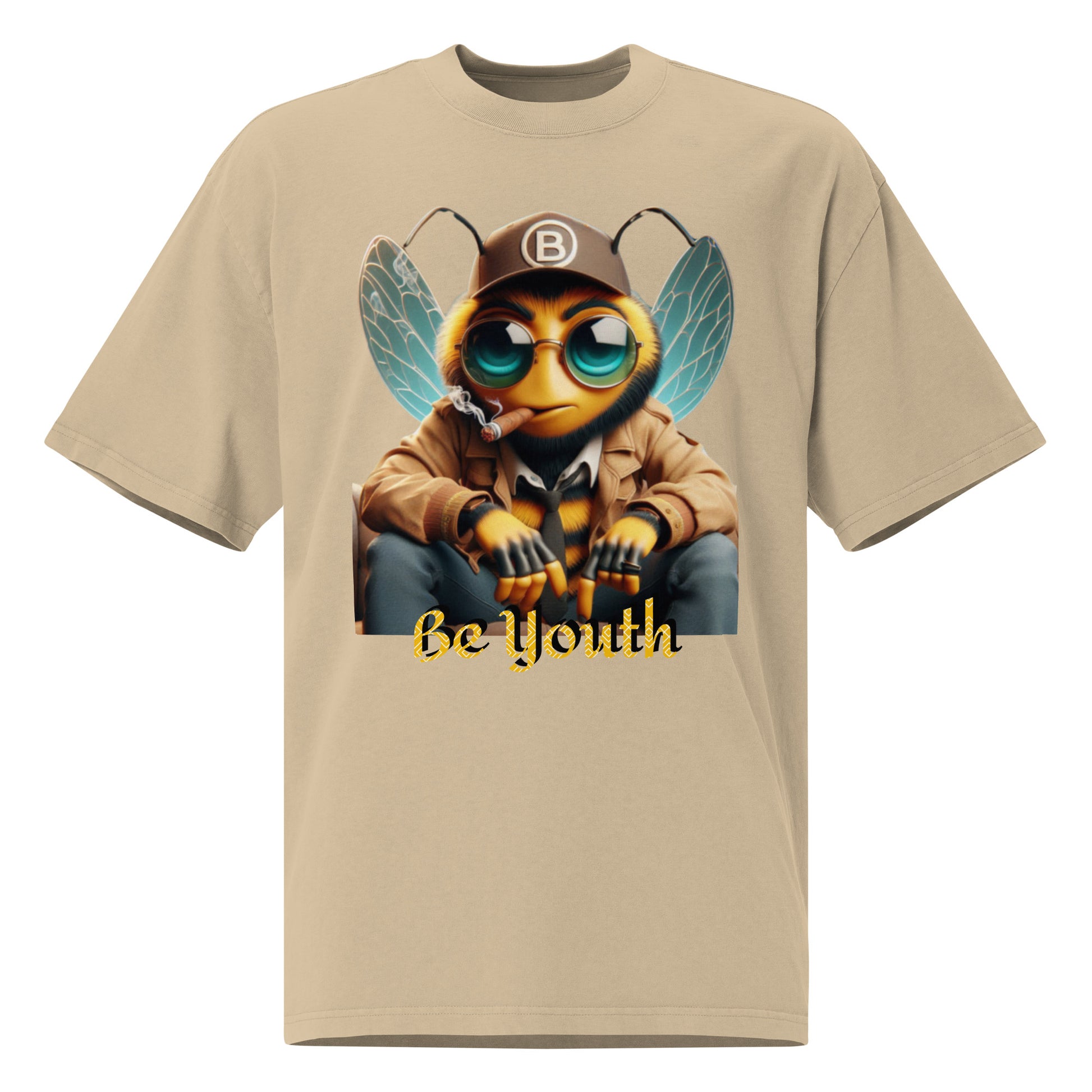 Mr Bee Be Youth Oversized Faded T-Shirt  khaki front