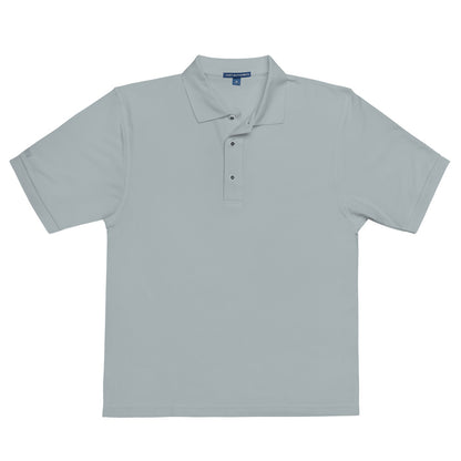 Port Authority Men's Premium Polo shirt in a relaxed fit, featuring a flat knit collar, metal buttons, and HFT store embroidery heather front