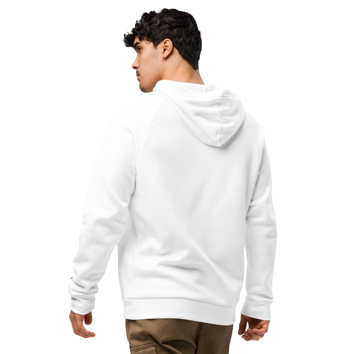 man wearing a white HFT Under Armour® Hoodie with a relaxed fit, showcasing comfort and a subtle logo, perfect for casual or active wear from back view