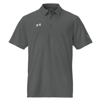 Under Armour men's  grey  front polo shirt with moisture-wicking fabric and anti-odor technology 