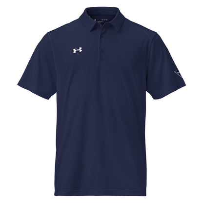 Under Armour men's navy blue polo shirt with moisture-wicking fabric and anti-odor technology, suitable for sports and casual wear.Under Armour men's navy blue polo shirt with moisture-wicking fabric and anti-odor technology- front view