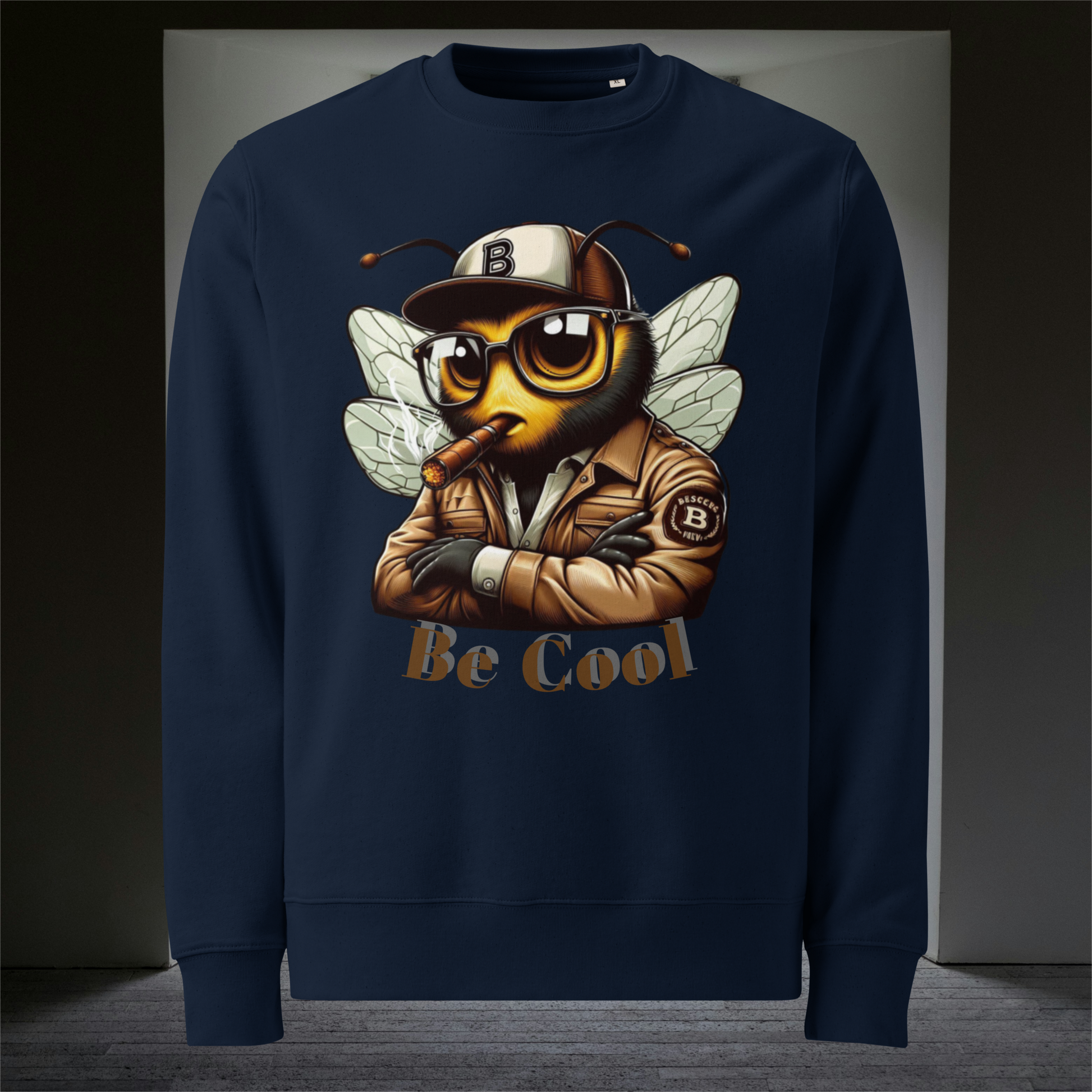 Mr Bee Be Cool Unisex Eco Sweatshirt French Navy Front