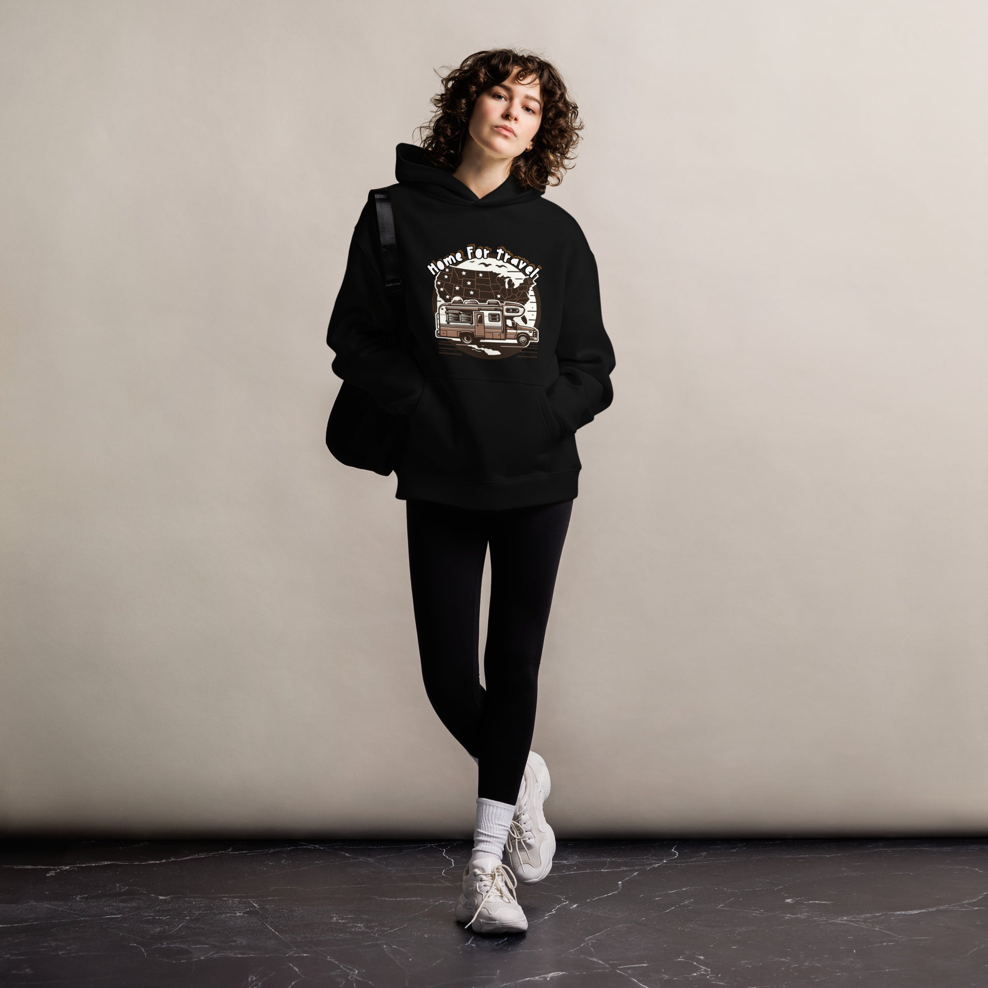 Home For Travel Unisex Oversized Hoodie black front female