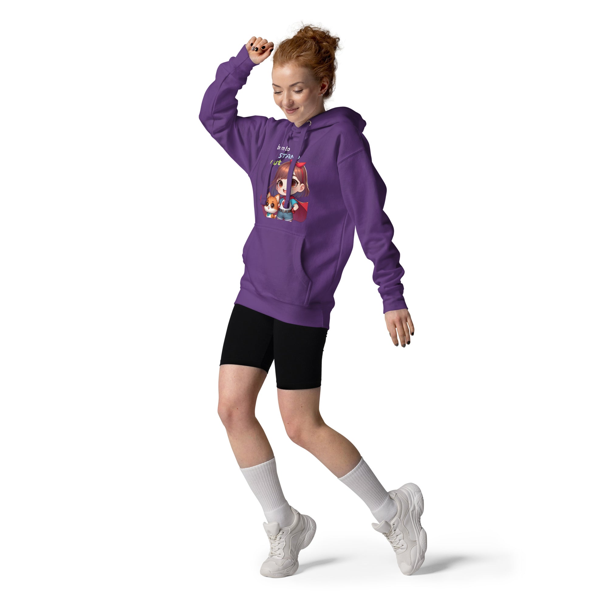 Born to Stand Out Superhero Unisex Hoodie  purple front model