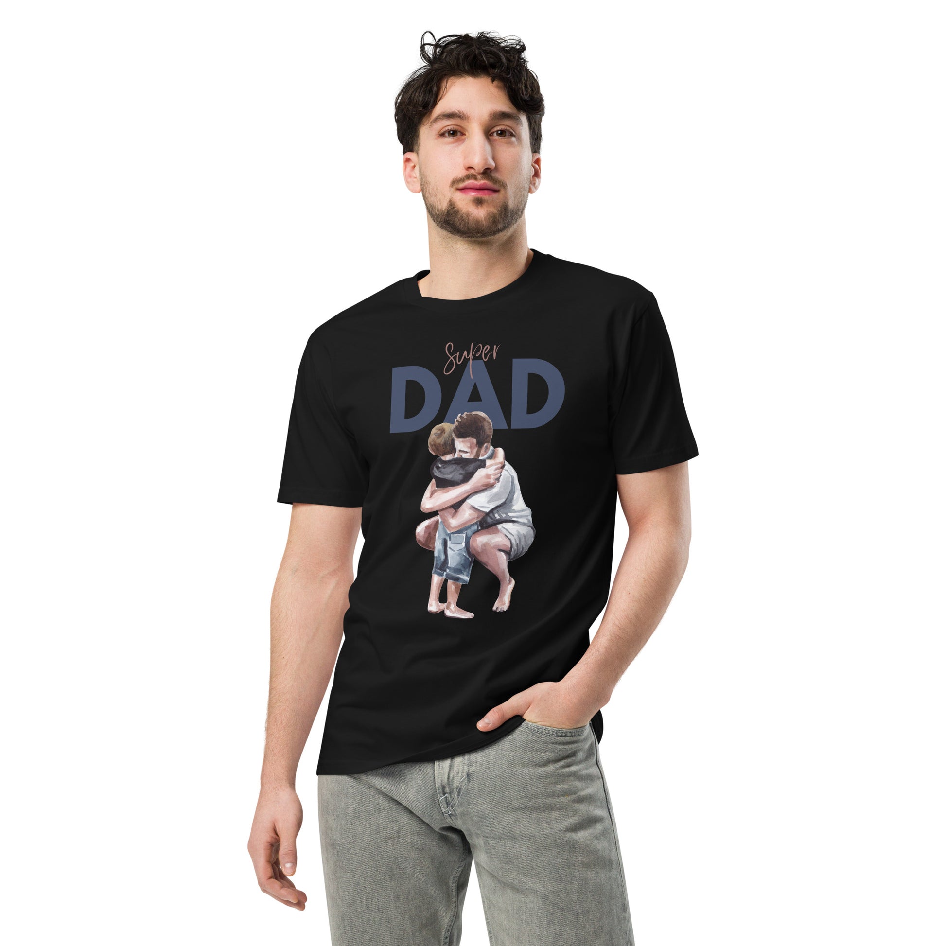 Superdad Unisex Premium T-shirt black front male standing