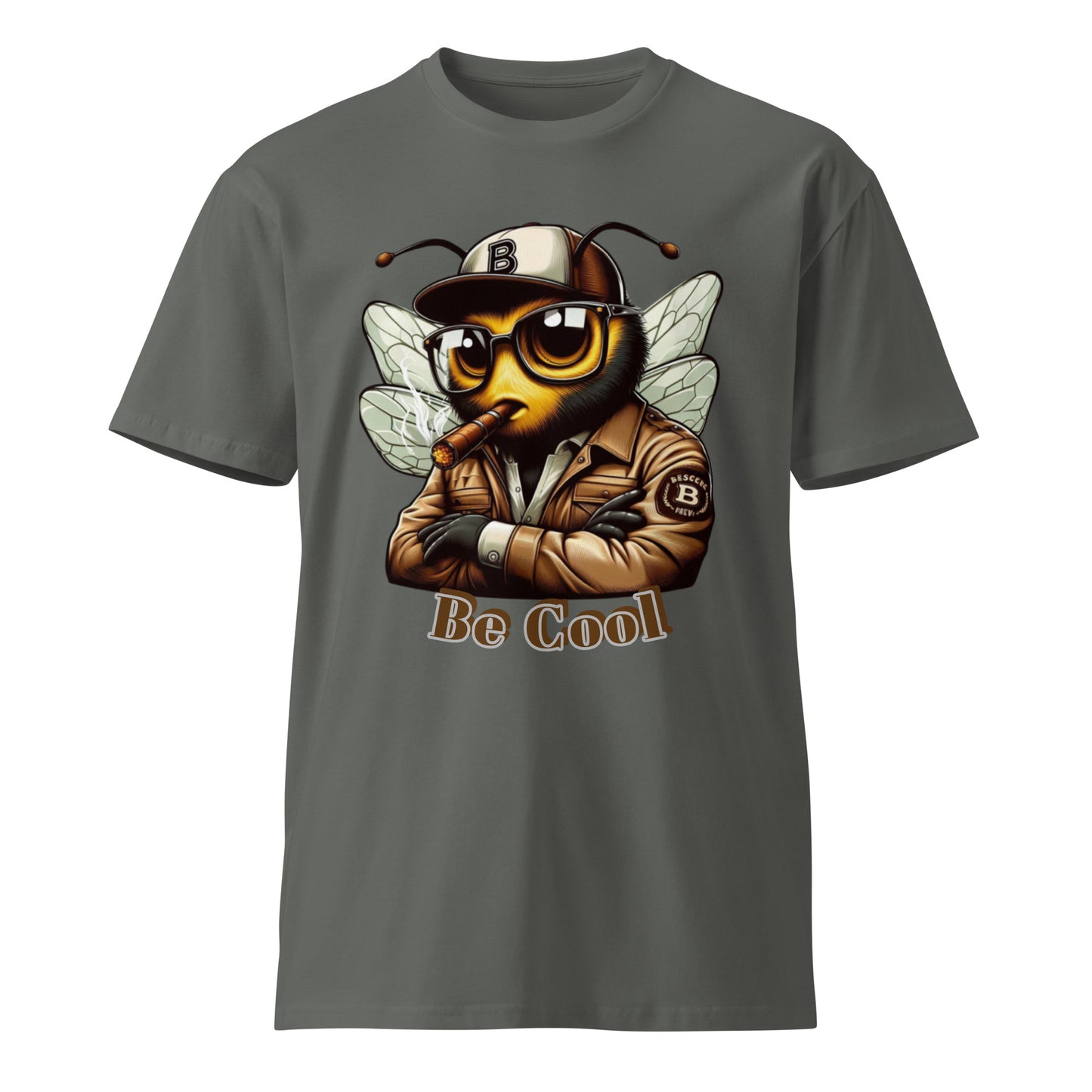 Mr Bee Be Cool Unisex Premium T-shirt Charcoal front