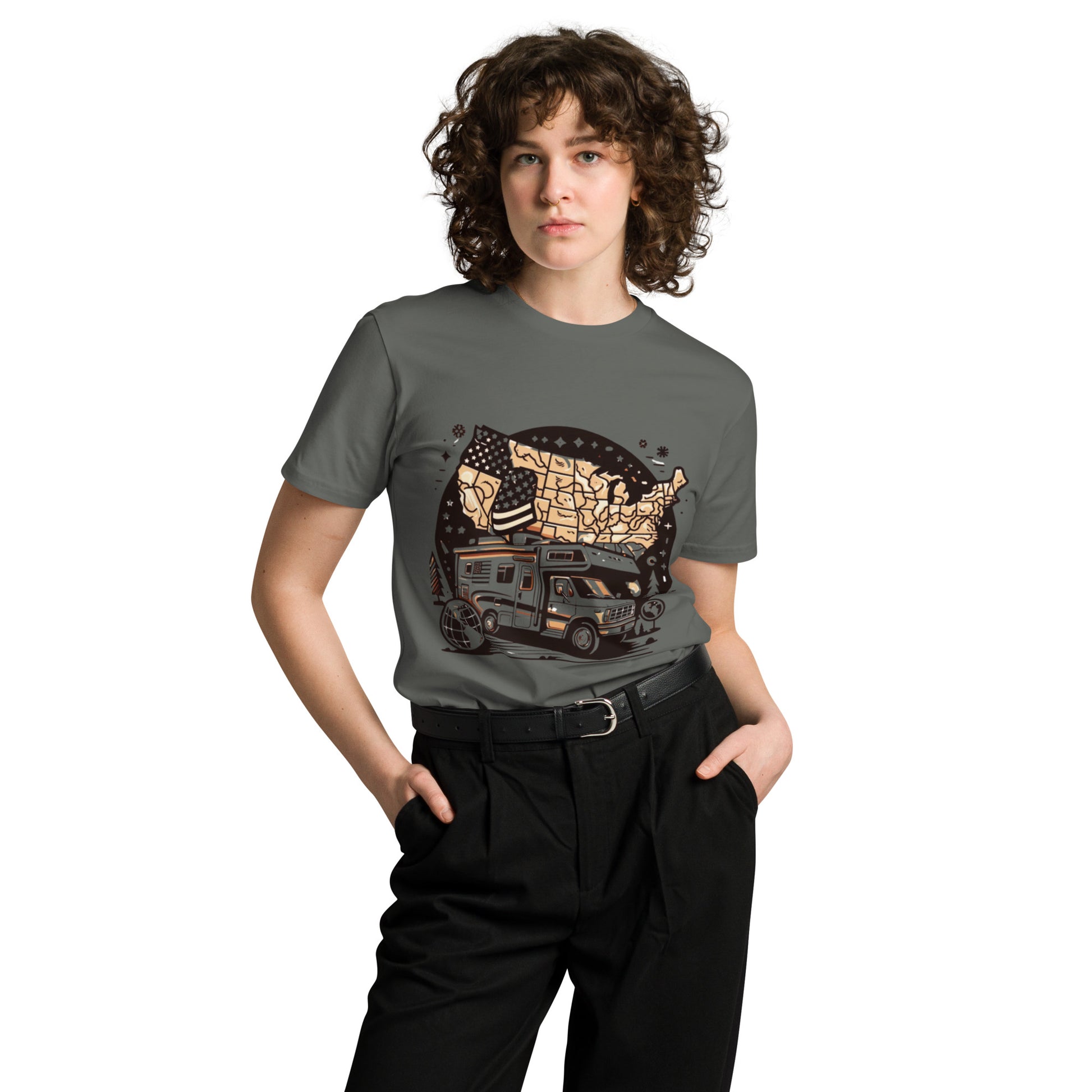 Caravan Unisex Premium T-shirt Charcoal Front female