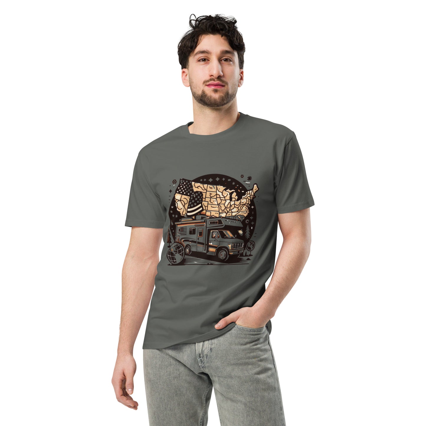 Caravan Unisex Premium T-shirt Charcoal Front male