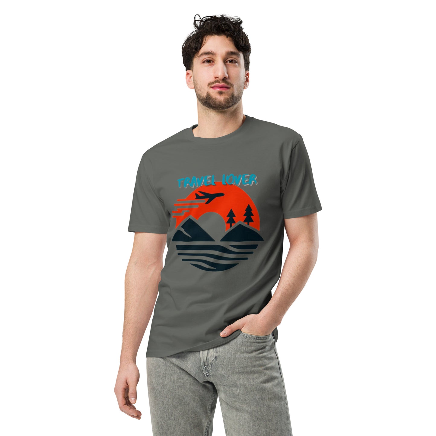 Travel Lover Unisex Premium T-shirt charcoal front male