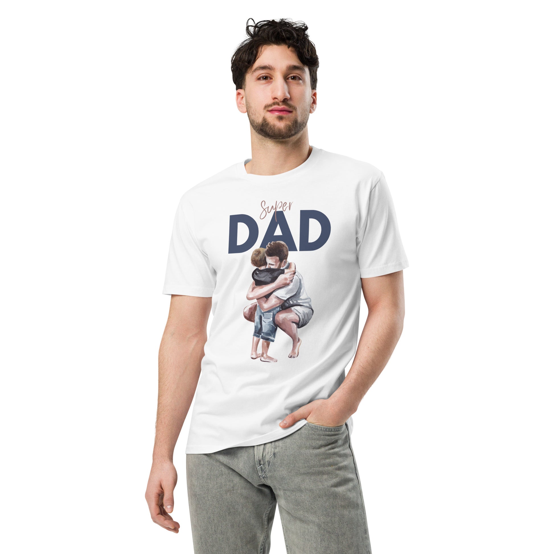 Superdad Unisex Premium T-shirt white front male standing