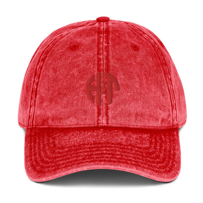 A baseball cap with a front view, featuring a embroidered logo HFT in the center. The hat has a classic six-panel design with a curved brim and an adjustable strap visible at the back red front