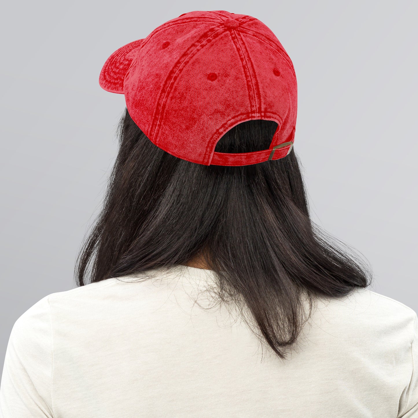 A baseball cap, featuring a embroidered logo HFT in the center. The hat has a classic six-panel design with a curved brim and an adjustable strap visible at the back red left black