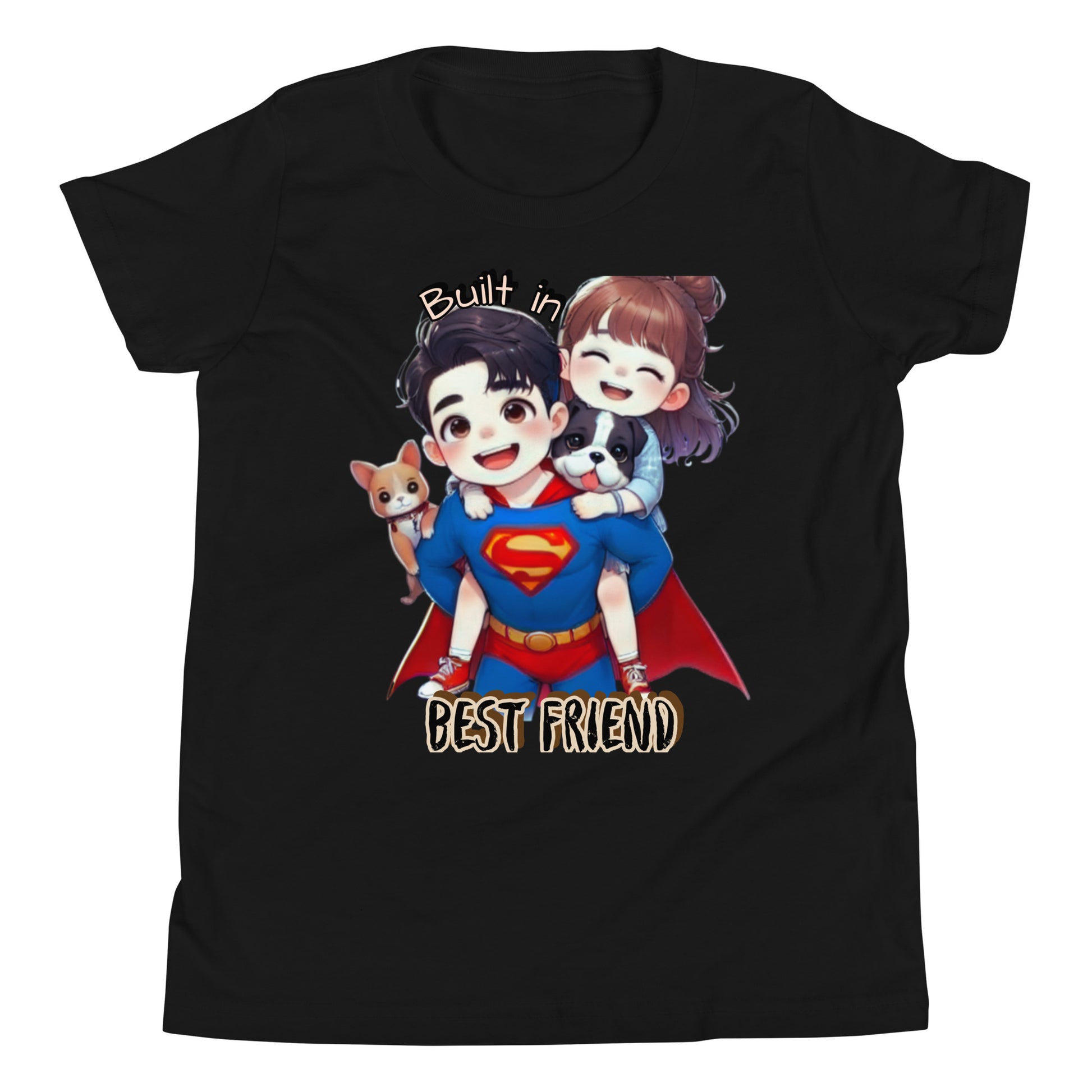 Sibling Matching Super Hero Short Sleeve T-Shirt black front 