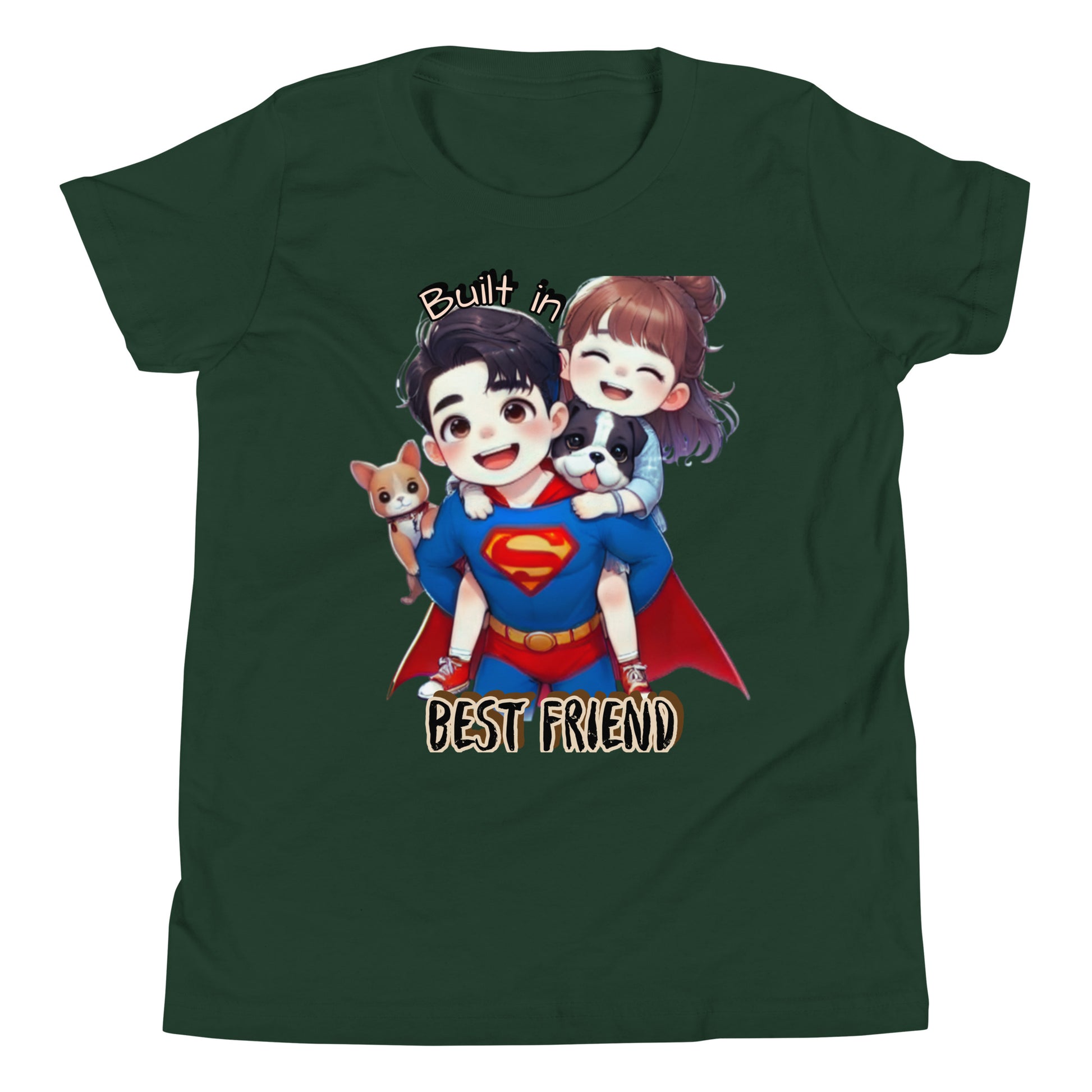 Sibling Matching Super Hero Short Sleeve T-Shirt forest front