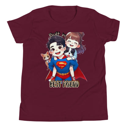 Sibling Matching Super Hero Short Sleeve T-Shirt maroon front