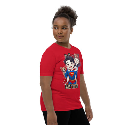 Sibling Matching Super Hero Short Sleeve T-Shirt red right front girl